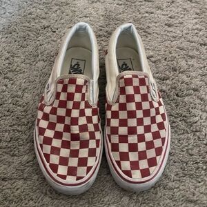 Vans Red and White Checkered Slip-Ons, EUC women’s size 8/men’s size 6.5
